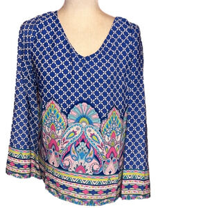 Pink Owl Paisley Long Sleeve Polyester Blouse S